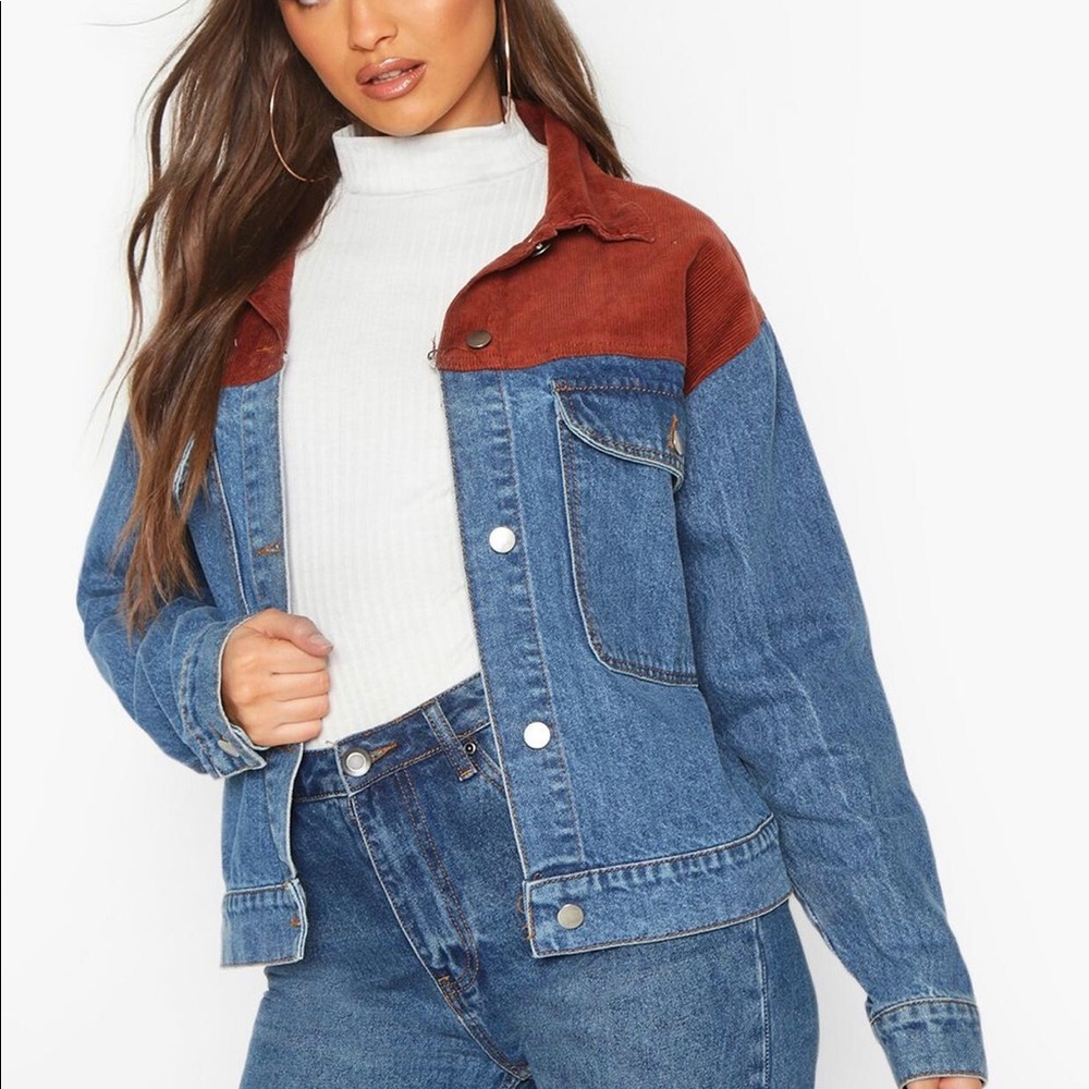 Boohoo Cord Detail Oversized Denim Jacket